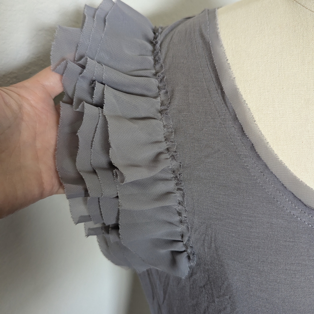 Gray Ruffle Sleeve Women's Top - Picture 2 of 8